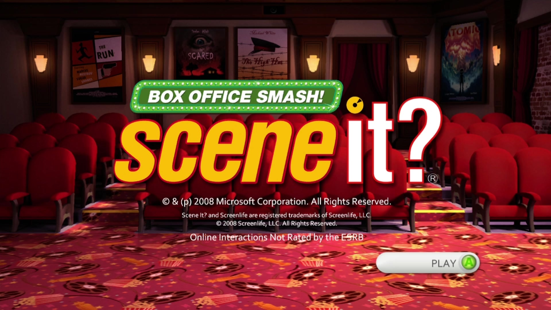 Scene It? Box Office Smash Bundle title screen for Xbox 360